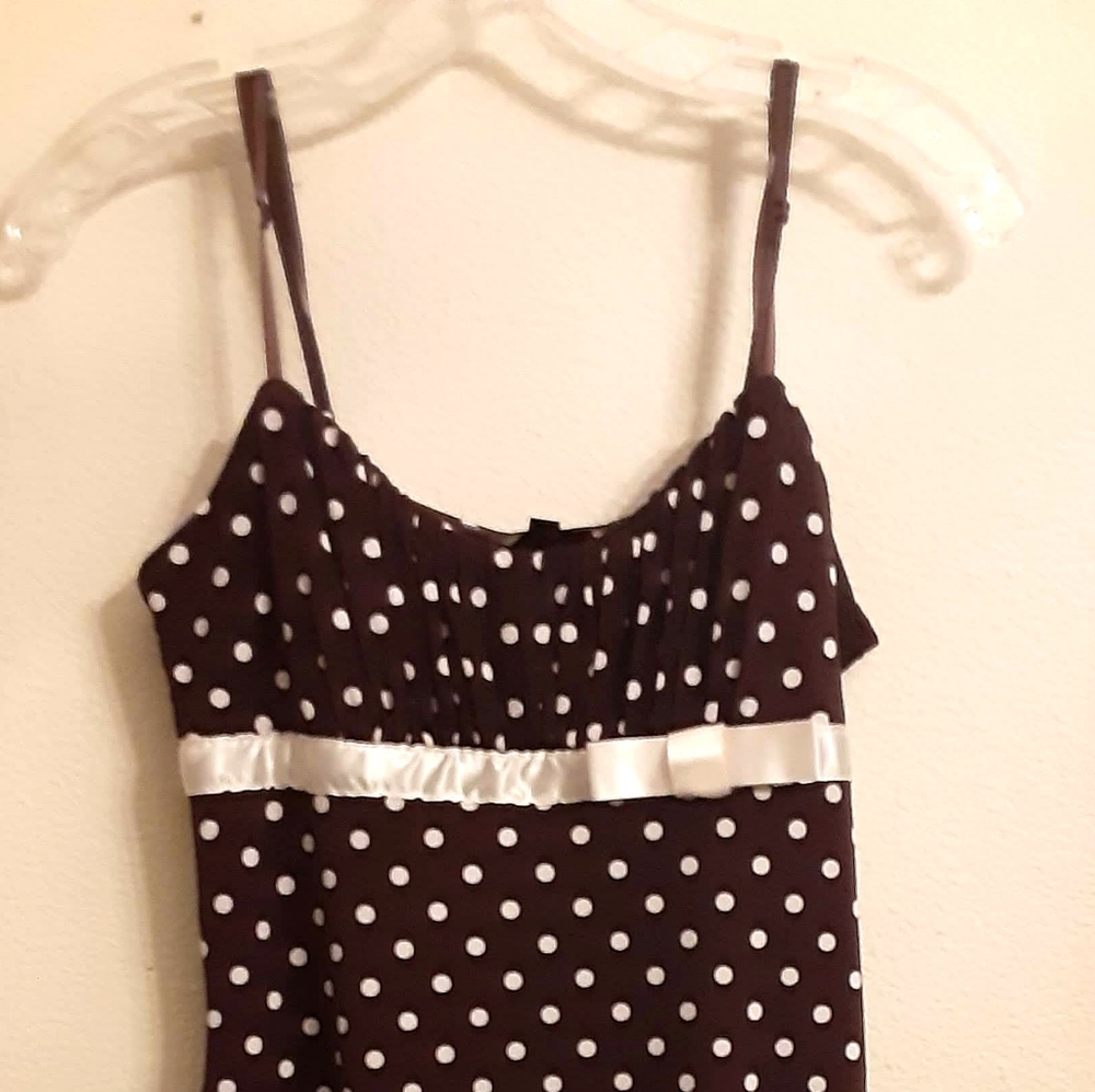 Love Tease size L/large brown/cream polka dot print spaghetti straps dress
